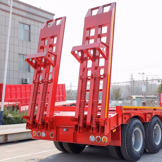 Domi Factory 3 Axle 40t 50t 60t 100t Gooseneck Lowboy Low Bed Semi Trailer Dimensions Lowbed Truck Trailer