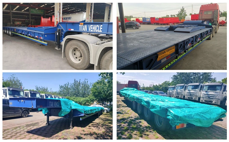 China Tri/3/4 Axles 60 Tonnes 80t 100 Tons Low Loader Heavy Duty Excavator Transport Step Drop Deck Lowbed Low Bed Truck Semi Trailer for Sale