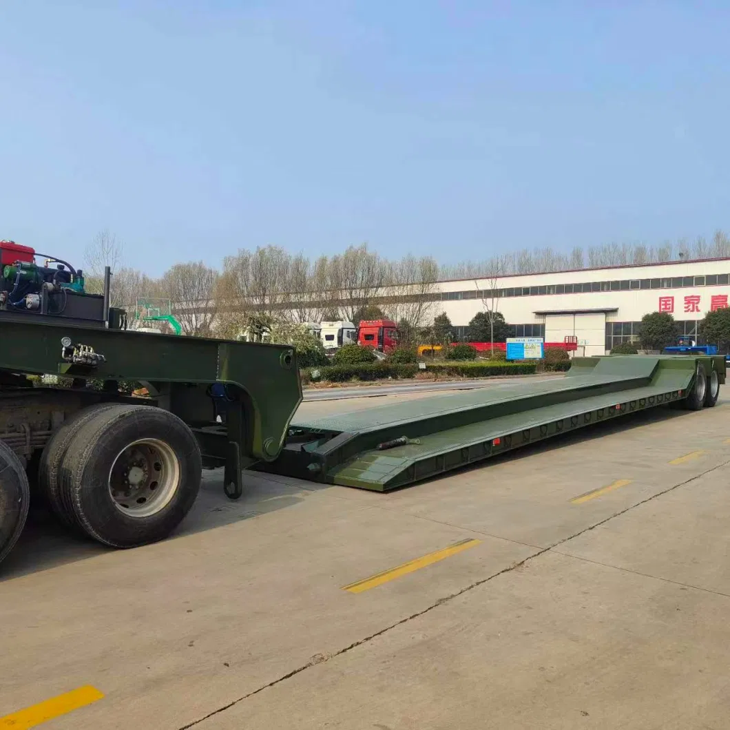 80tons Transport Vehicle Cars Gooseneck Drop Deck Low Bed Flatbed Detachable Removable Oversize Load Extendable Semi-Trailer for Equipment Machine